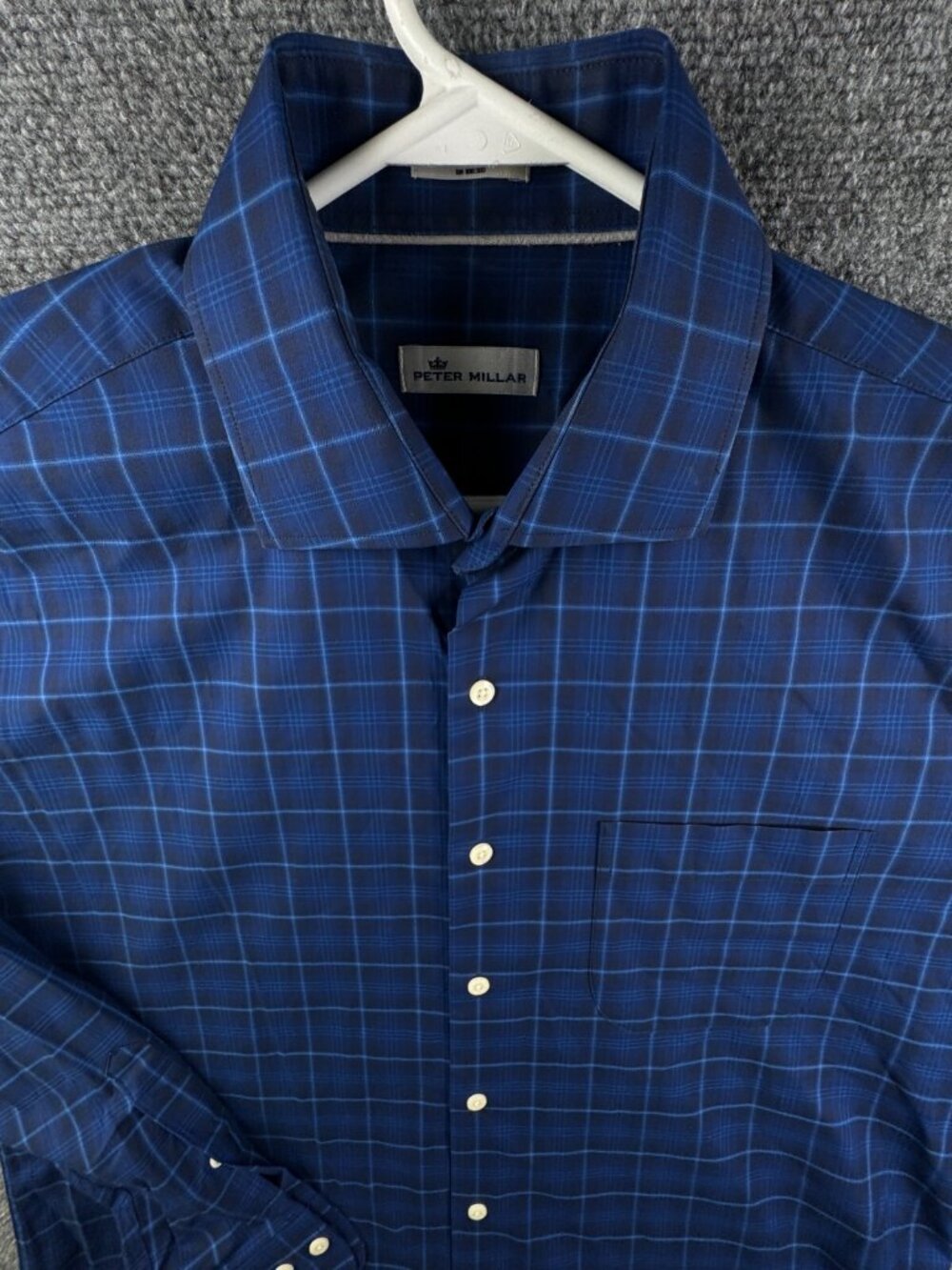 Peter Millar Blue Check Large Cotton Spandex Button Up Shirt Long Sleeve Men